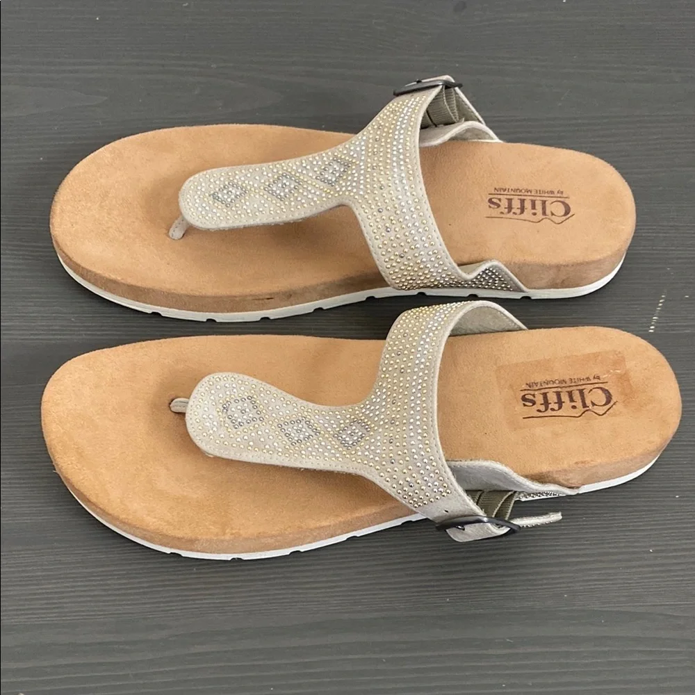 Cliffs By‎ White Mountain Tracy Thong Sandal Slip On Sparkle Studded Upper Sz 10